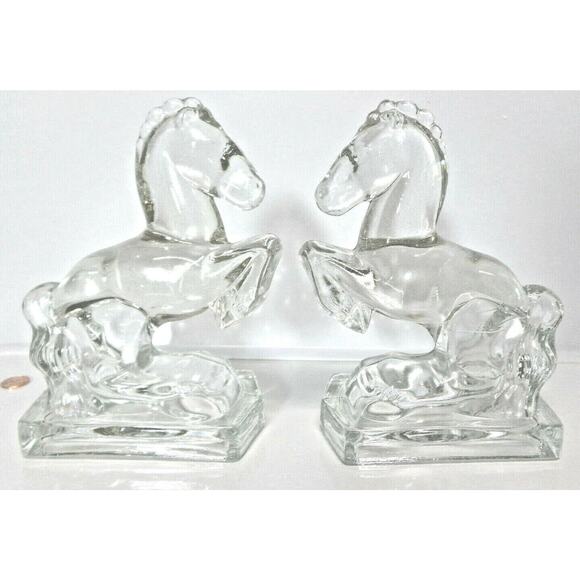 VTG Pair 1940's American Glass Co Smith GLASS HORSE BOOKENDS 8" Limited Edition - Picture 5 of 9